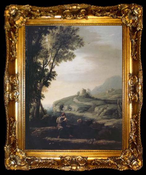 framed  Claude Lorrain Pastoral Landscape with Piping Shepherd (mk17), ta009-2